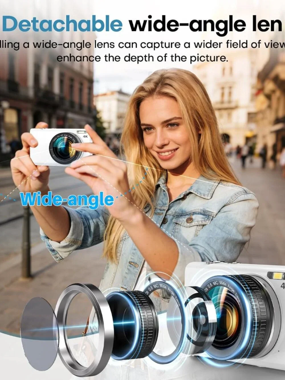 NEW 4K Digital Camera with Wide Angle Lens - White